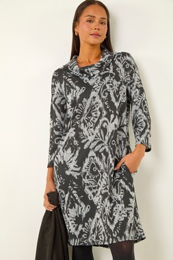 Roman Petite Black Brushed Roll Neck Knit Dress