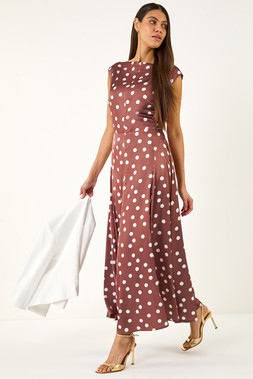 Roman Chocolate Polka Dot Boat Neck Dress