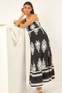 Roman Black Paisley Ric Rac Maxi Dress