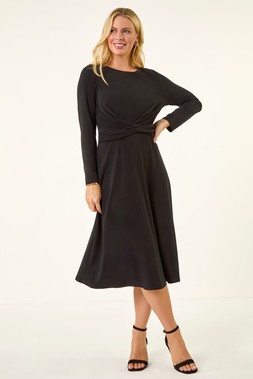 Roman Petite Black Twist Front Stretch Dress