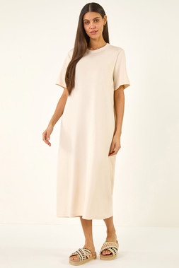 Roman Cream Jersey Stretch Midi Dress
