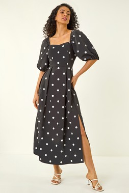Dusk Black Polka Dot Midi Dress