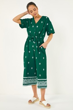 Roman Petite Green Aztec Print Belted Jumpsuit