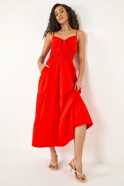 Dusk Red Cotton Tiered Maxi Dress