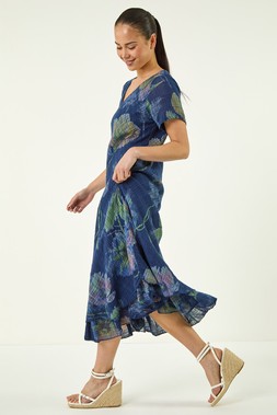 Roman Petite Abstract Print Layered Hem Dress