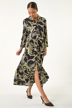 Roman Petite Khaki Tiered Midi Dress