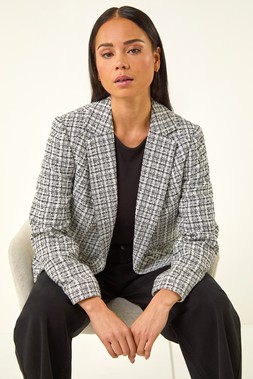 Roman Petite White Boucle Revere Collar Blazer
