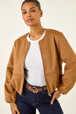 Roman Tan Faux Suede Bubble Hem Jacket