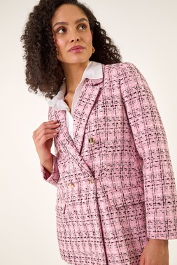 Roman Pink Double Breasted Boucle Jacket