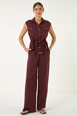 Roman Chocolate Safari Tie Waist Button Jacket