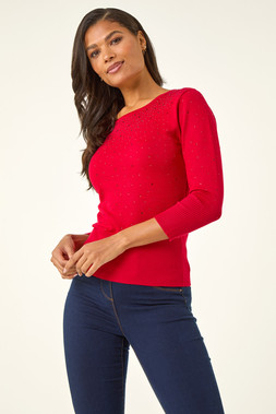Roman Red Diamante Studded Jumper Rated
