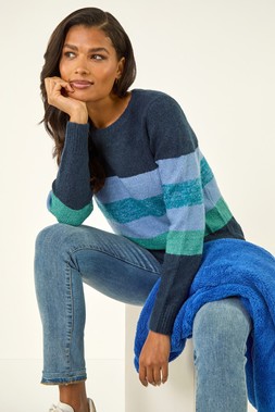 Roman Blue Sparkly Stripe Stretch Jumper