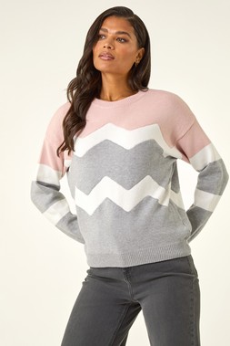 Roman Pink Zig Zag Contrast Jumper