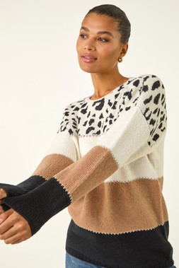 Roman Camel Animal Print Colour Block Jumper