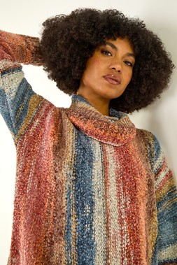 Roman Multi Boucle Stripe Cowl Neck Jumper