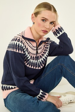 Roman Petite Navy Fairisle Zip Detail Jumper