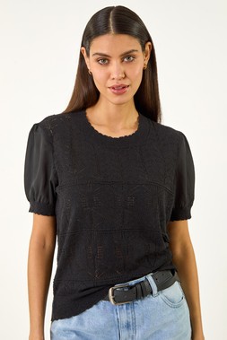 Roman Black Pointelle Knitted Top