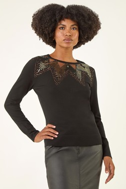 Roman Black Sparkly Mix Knit Top