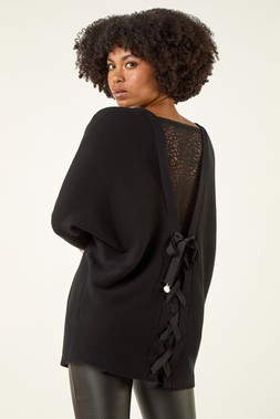 Roman Black V-Neck Lace Back Knit Jumper