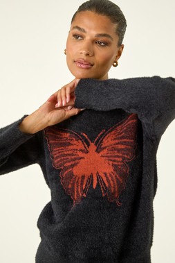 Roman Black Butterfly Crew Neck Knit Jumper