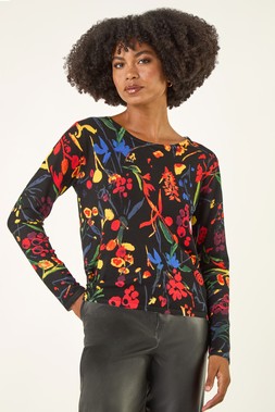 Roman Black Floral Print Soft Knit Jumper