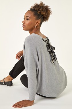 Roman Light Grey Animal Print Eyelet Back Knit Jumper
