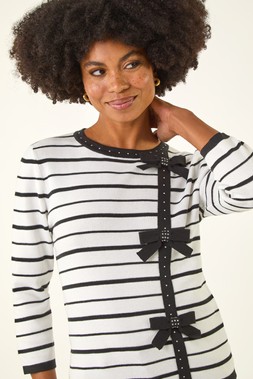 RomanIvory Stripe Bow Detail Knit Jumper