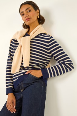 Roman Navy Stripe Buttoned Knit Jumper
