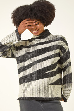 Roman Grey Abstract Stripe Knit Jumper