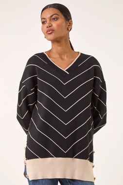 Roman Black Stripe V-Neck Knit Jumper