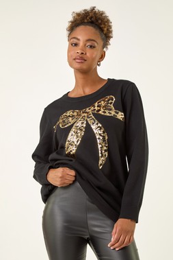 Roman Black Sequin Animal Bow Knit Jumper
