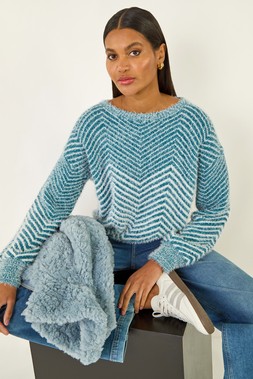 Roman Blue Abstract Stripe Knit Jumper