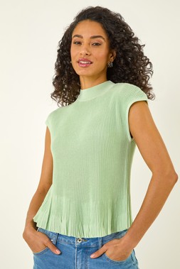 Dusk Mint Crinkle Knit Peplum Top