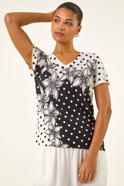 Roman Polka Dot Floral Knit Top