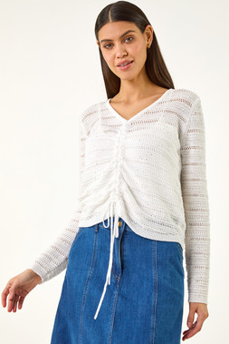 Roman White Sequin Tie Front Knitted Top