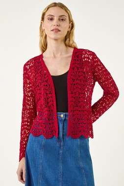 Roman Burgundy Crochet Edge To Edge Cardigan