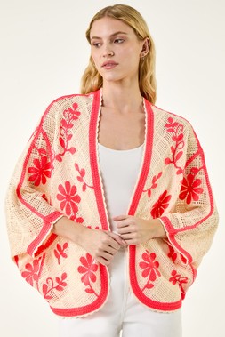 Roman Red Embroidered Knit Cardigan