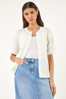 Roman White Light Weight Button Knit Cardigan