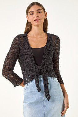 Roman Black Waterfall Popcorn Knitted Cardigan