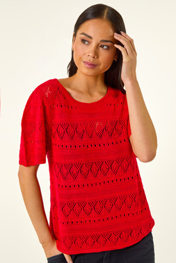 Petite Red Pointelle Knit Top