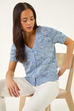 Roman Petite Blue Space Dye Knit Cardigan