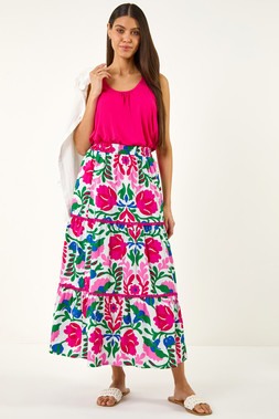 Roman Floral Print Tiered Skirt