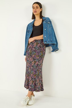Roman Floral Print Stretch Panel Skirt