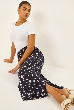 Roman Spot Print Stretch Maxi Skirt