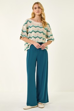 Roman Teal Wide Leg Stretch Trousers