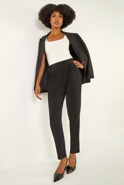 Roman Black Jersey Stretch Elastic Waist Harem Trousers