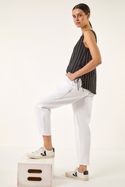 Roman White Cotton Cargo Stretch Trousers