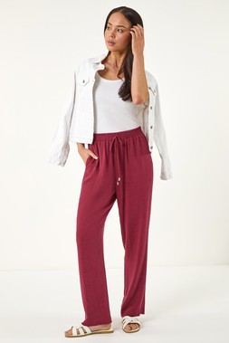 Roman Petite Wine Linen Mix Tie Waist Trousers