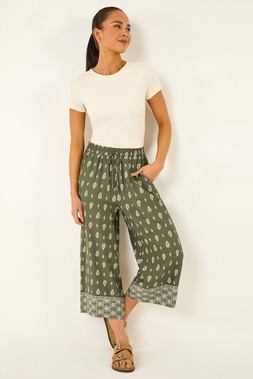 Roman Khaki Petite Aztec Print Cropped Trouser
