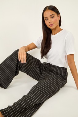 Petite Stripe Pull On Stretch Trouser